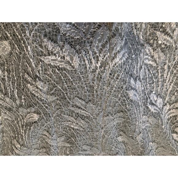 Michaelangelo Silver Floral Lace w/ Sequin Slip Prom Formal Dress Size 3/4 - Picture 4 of 14